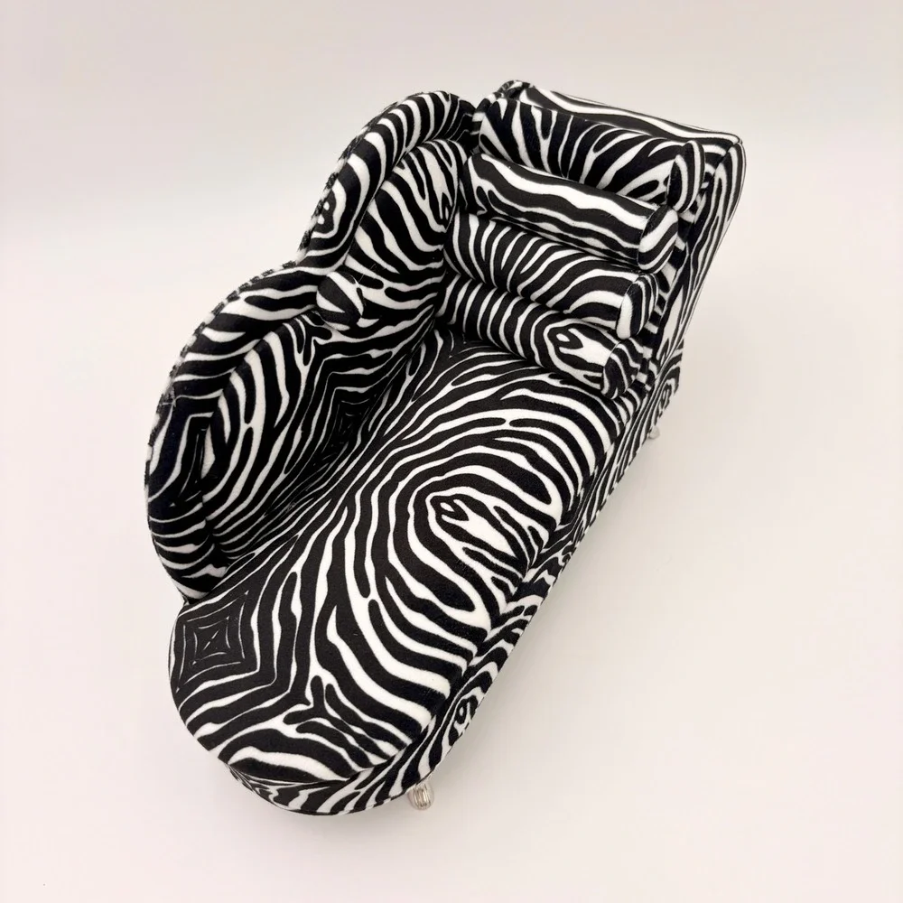 Zebra Print Miniature Chaise Lounge Jewelry Box with Mirror and Ring Slots